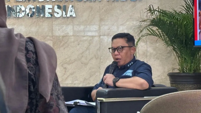 Deputi Bidang Penegakan Hukum KLH Rizal Irawan dalam konferensi pers terkait penegakan hukum KEK Lido yang digelar di Jakarta, Jumat (7/2/2025) 