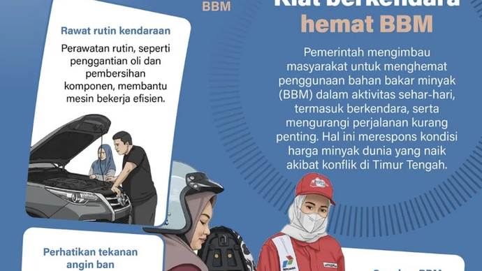 Pemerintah mengimbau masyarakat untuk menghemat penggunaan bahan bakar minyak (BBM) dalam aktivitas sehar-hari, termasuk berkendara, serta mengurangi perjalanan kurang penting. Hal ini merespons kondisi harga minyak dunia yang naik akibat konflik di Timur Tengah.
