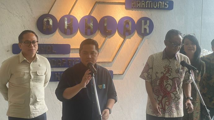 Menteri Badan Usaha Milik Negara (BUMN) Erick Thohir bertemu dengan Menteri Pekerjaan Umum (PU) Dody Hanggodo (Ntvnews.id-Muslimin Trisyuliono).