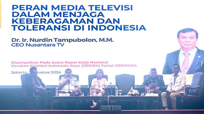 Presiden Komisaris NT Corporation Dr. Ir. Nurdin Tampubolon, M.M., menyampaikan pentingnya peran media massa dalam menjaga keberagaman dan toleransi di Tanah Air. (Ntvnews.id-Muslimin Trisyuliono)