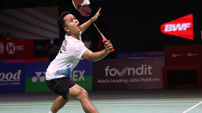 Anthony Sinisuka GINTING  pemain bulutangkis Indonesia  nomor Tunggal Putra pada turnamen bulutangkis Kapal Api  Indonesia Open  di Istora Senayan, pada Selasa, 4 Juni 2024.