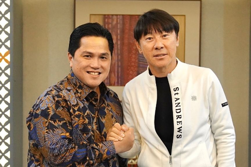 Ketua Umum PSSI, Erick Thohir dan Shin Tae-yong <b>(Instagram Erick Thohir)</b>