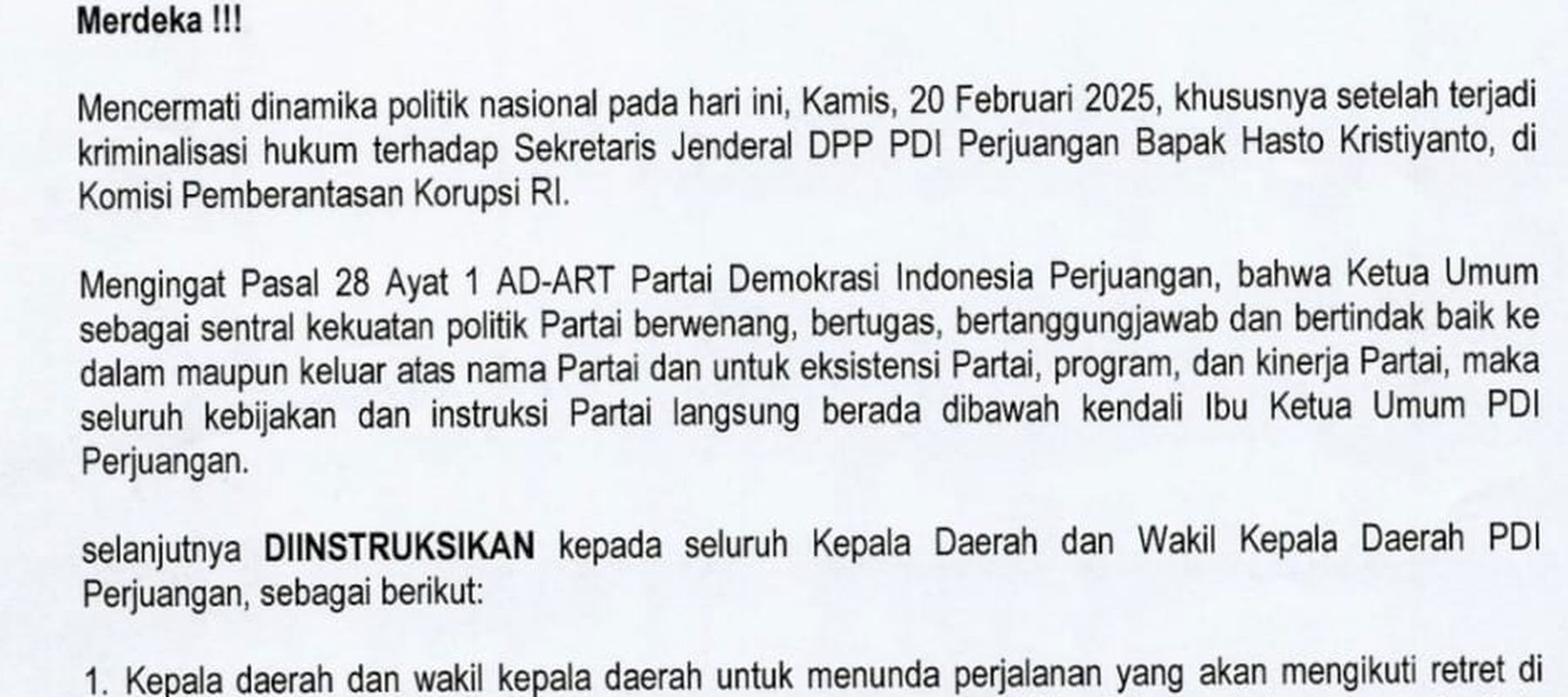 Ketua Umum PDIP Megawati Soekarnoputri larang kepala daerah ikut Retret