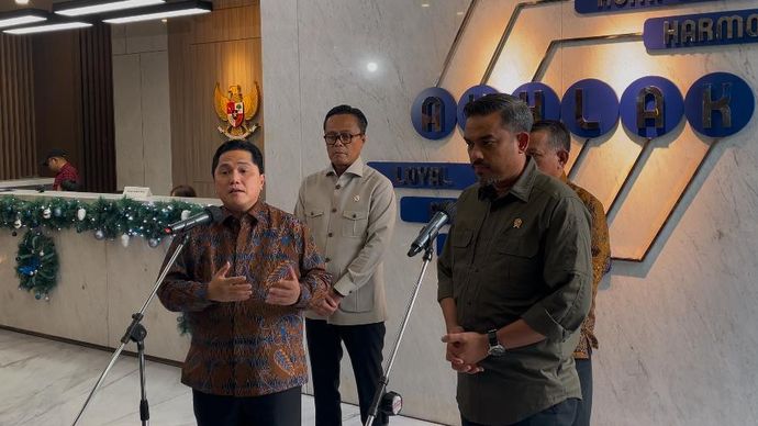 Menteri Badan Usaha Milik Negara (BUMN) Erick Thohir bertemu dengan Menteri Usaha, Mikro, Kecil dan Menengah (UMKM) Maman Abdurrahman (Ntvnews.id-Muslimin Trisyuliono).