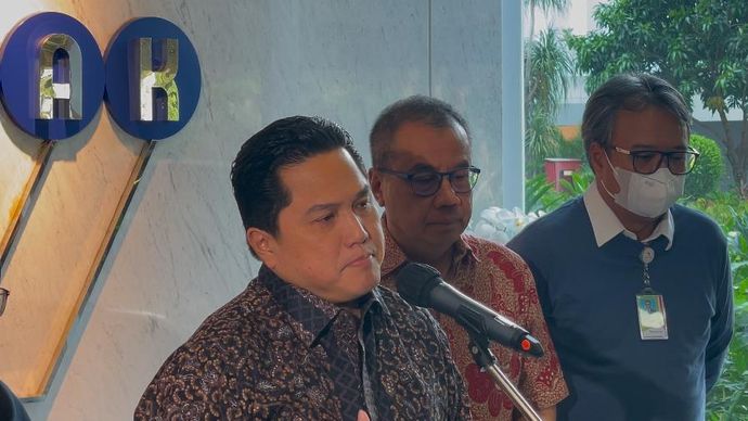 Menteri BUMN Erick Thohir di Kementerian BUMN (Ntvnews.id-Muslimin Trisyuliono).