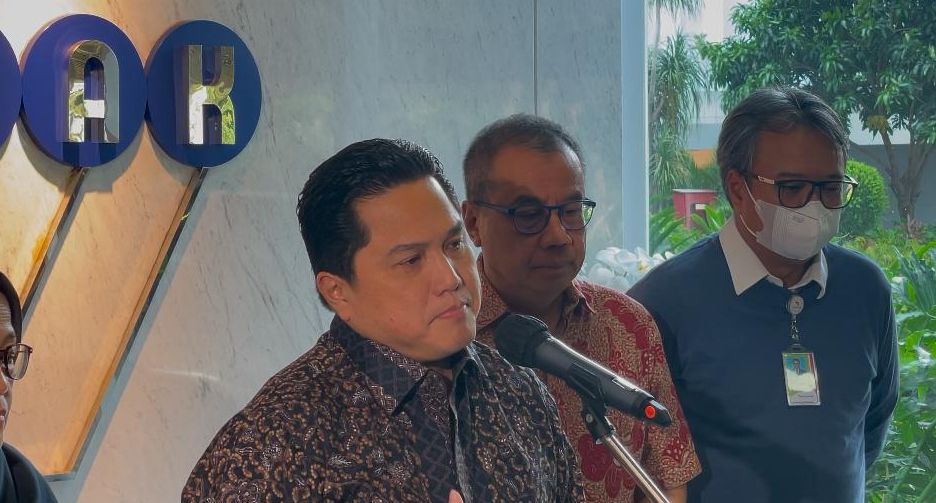 Menteri BUMN Erick Thohir di Kementerian BUMN (Ntvnews.id-Muslimin Trisyuliono).