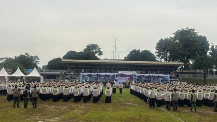 Apel pengukuhan Petugas Penyelenggara Ibadah Haji (PPIH) Arab Saudi di Lapangan Galaxy Markas Komando Daerah Operasi Udara 1 Halim Perdana Kusuma, Jakarta, Jumat (30/1/2026). 