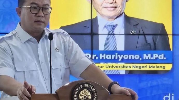 Kepala Badan Riset dan Inovasi Nasional (BRIN) Arif Satria menyampaikan materi pada Kuliah Umum Riset Nasional di Aula Gedung Kuliah Bersama (GKB) Universitas Negeri Malang (UM), Kota Malang, Jawa Timur, Jumat, 3 Juli 2026