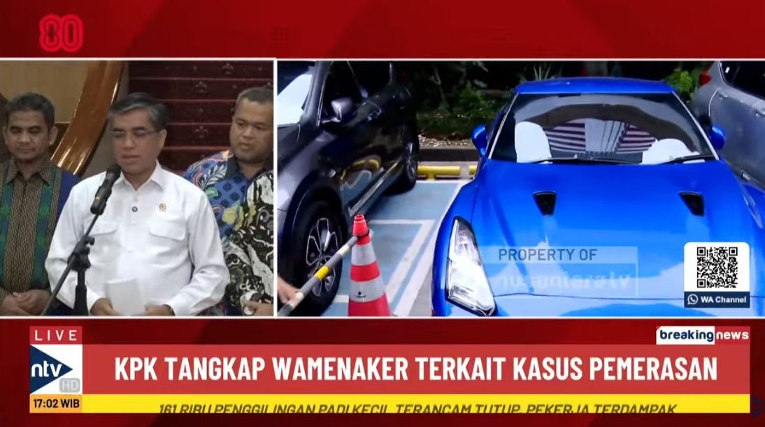 Menteri Ketenagakerjaan Yassierli saat konferensi pers penangkapan Wamenaker Immanuel Ebenezer atau Noel oleh KPK <b>(Nusantara TV)</b>