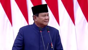 Presiden RI Prabowo Subianto menyampaikan pidato perdananya usai resmi dilantik pada Minggu (20/10/2024). 