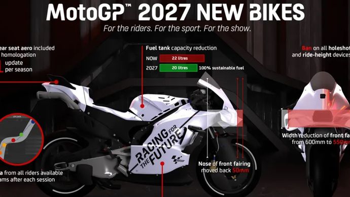 Regulasi teknis MotoGP 2027, mesin motor bakal dikecilin. (MotoGP)