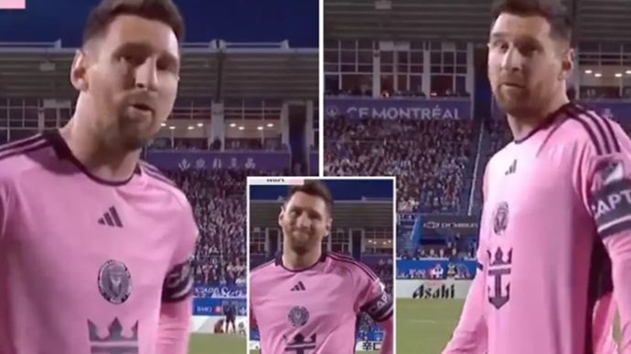 Lionel Messi menyampaikan unek-uneknya di hadapan kamera televisi pada pertandingan Inter Miami vs Montreal.