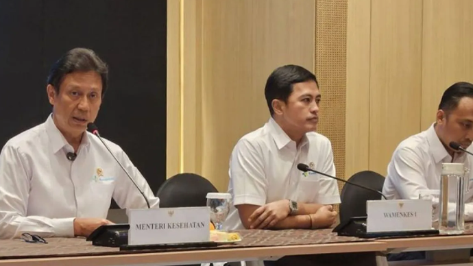 Menteri Kesehatan Budi Gunadi Sadikin (kiri) dalam konferensi pers di Jakarta, Kamis (7/5/2026). ANTARA/Mecca Yumna/pri.