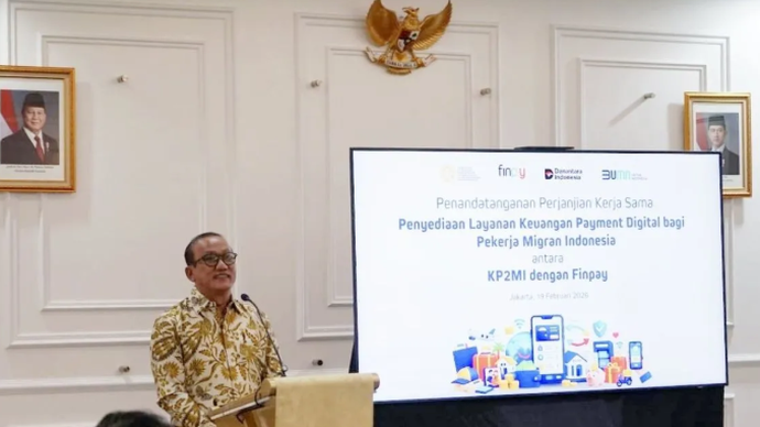 Direktur Utama PT Finnet Indonesia (Finpay), Rakhmad Tunggal Afifuddin, dalam acara penandatanganan Perjanjian Kerja Sama (PKS) dengan KP2MI yang digelar di Gedung Bidakara 2, Jakarta Selatan, Kamis (19/2/2026). ANTARA/HO-PT Finnet Indonesia.