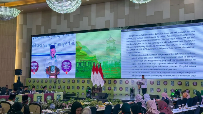 Ketua Steering Committee atau Panitia Pengarah Temu Nasional Pondok Pesantren Saifullah Maksum memberikan pernyataan di kawasan Kemayoran, Jakarta, Selasa (19/5/2026). (ANTARA/Rio Feisal)