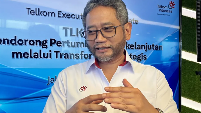 Direktur Strategic Business Development and Portfolio Telkom Seno Soemadji memberikan pernyataan kepada awak media di Jakarta, Rabu (20/5/2026). ANTARA/Arnidhya Nur Zhafira