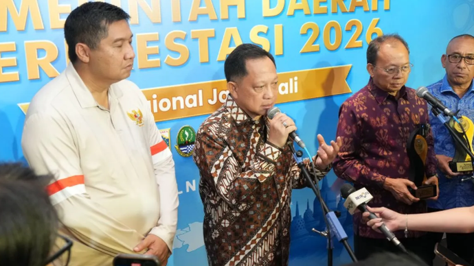 Menteri Dalam Negeri (Mendagri) Muhammad Tito Karnavian memberikan keterangan kepada wartawan usai menghadiri Apresiasi Pemda Berprestasi 2026 Regional Jawa-Bali di Daerah Istimewa Yogyakarta, Kamis (4/6/2026). ANTARA/HO-Kemendagri
