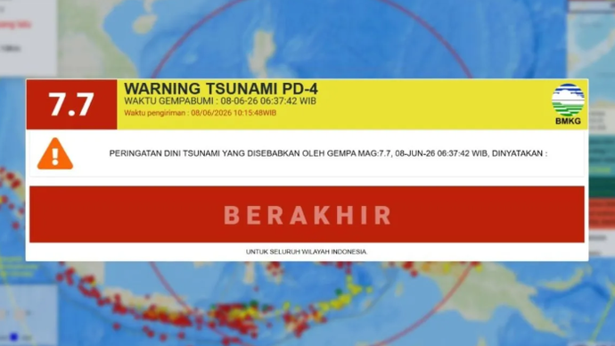 Peringatan dini tsunami keempat berisi pengakhiran peringatan dini pada pukul 10:15:51 WIB. ANTARA/HO-BMKG .