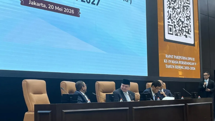Konferensi pers jajaran pejabat pemerintah soal Kerangka Ekonomi Makro dan Pokok-Pokok Kebijakan Fiskal (KEM-PPKF) di Jakarta, Rabu (20/5/2026). ANTARA/AMuzdaffar Fauzan