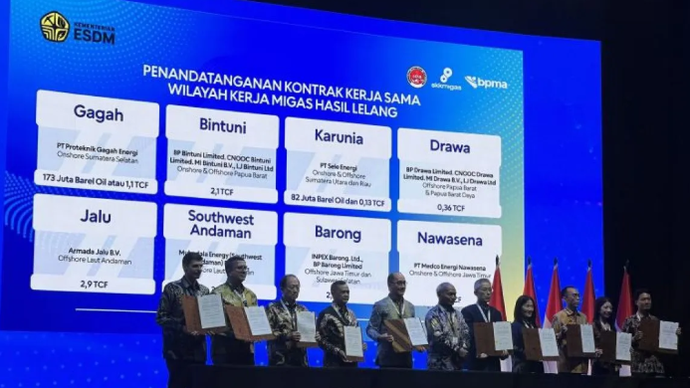 Suasana penandatanganan kontrak kerja sama wilayah kerja migas hasil lelang dalam IPA Convex yang digelar di Tangerang, Banten, Rabu (20/5/2026). (ANTARA/Putu Indah Savitri)