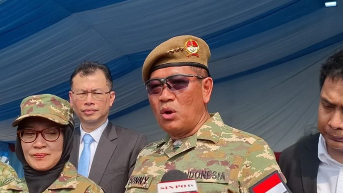 Wakil Menteri Pertahanan (Wamenhan) Donny Ermawan Taufanto saat jumpa pers di Lanud Halim Perdanakusuma, Jakarta Timur, Jumat (5/6/2026) (ANTARA/Walda Marison)