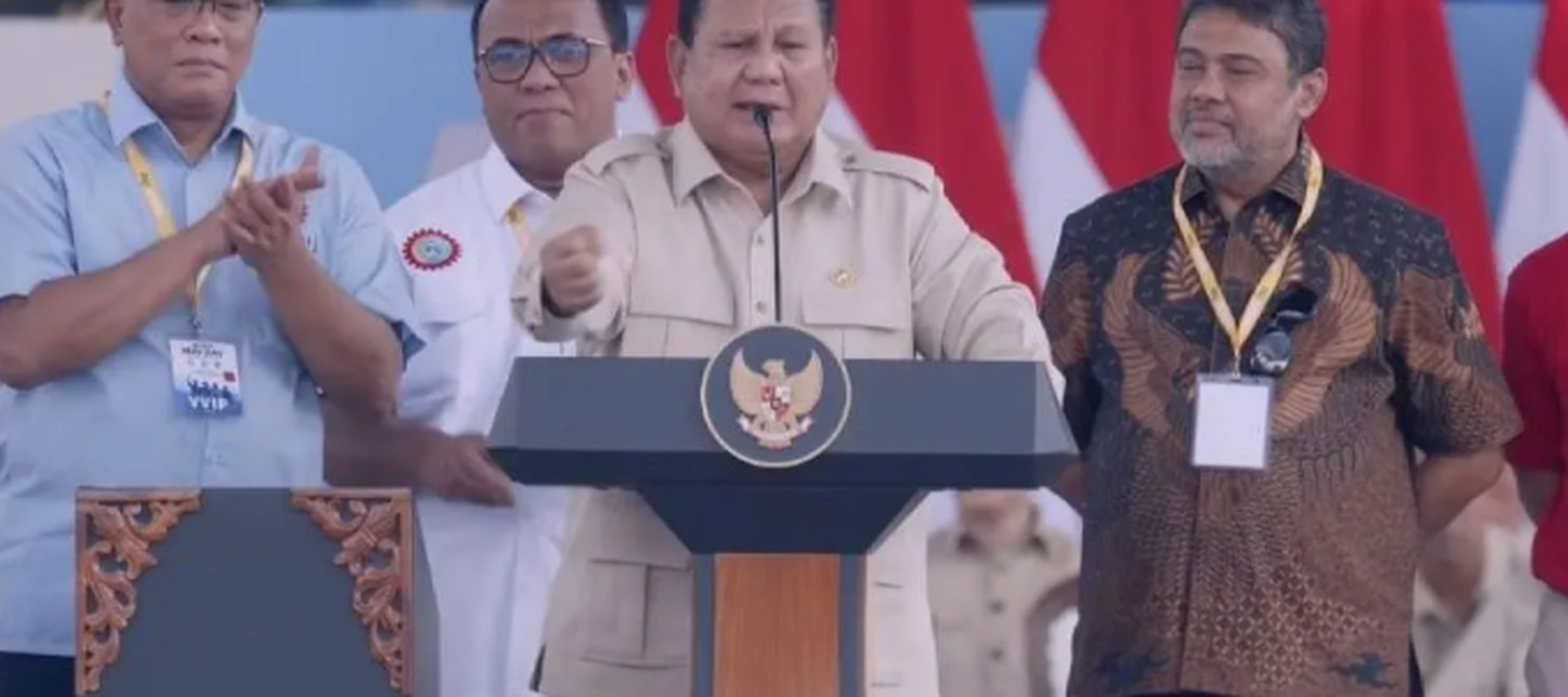 Tangkapan layar - Presiden Prabowo Subianto berpidato pada puncak Peringatan Hari Buruh Internasional 2026 atau May Day di kawasan Monumen Nasional, Jakarta Pusat, Jumat (1/5/2026). (ANTARA/Youtube Sekretariat Presiden)