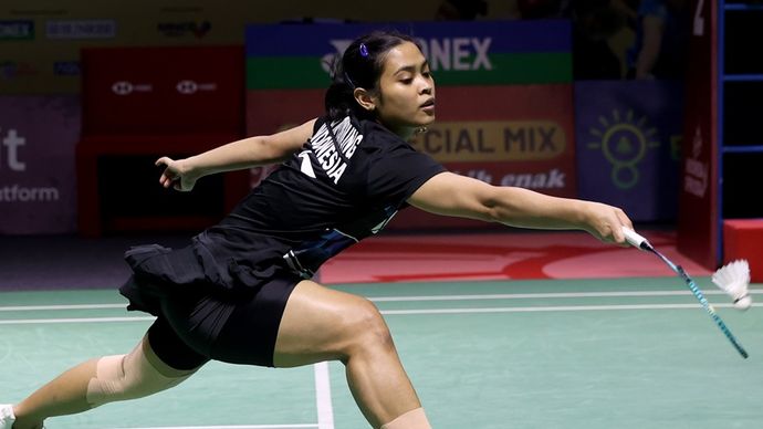 Gregoria Mariska TUNJUNG pemain bulutangkis Indonesia  nomor Tunggal Putri pada turnamen bulutangkis Kapal Api  Indonesia Open  di Istora Senayan, pada Selasa, 4 Juni 2024.Photo  <b>(Humas PP PBSI)</b>