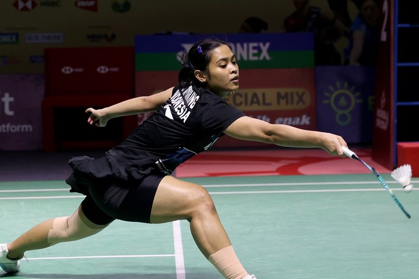 Gregoria Mariska TUNJUNG pemain bulutangkis Indonesia  nomor Tunggal Putri pada turnamen bulutangkis Kapal Api  Indonesia Open  di Istora Senayan, pada Selasa, 4 Juni 2024.Photo  <b>(Humas PP PBSI)</b>