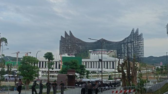 Suasana menjelang upacara peringatan detik-detik proklamasi di Istana Kepresidenan IKN, Kalimantan Timur, Sabtu (17/8/2024).