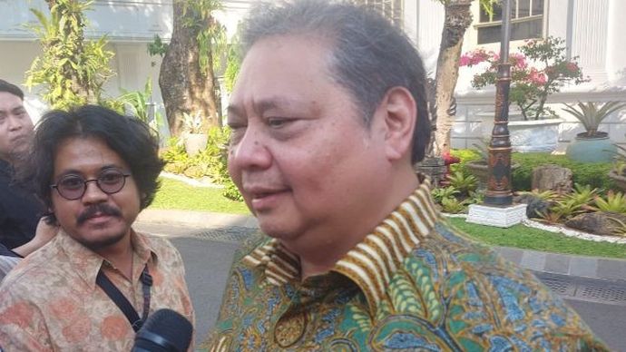 Ketua Umum Partai Golkar Airlangga Hartato saat ditemui di Istana Kepresidenan Jakarta, Jumat (9/8/2024).