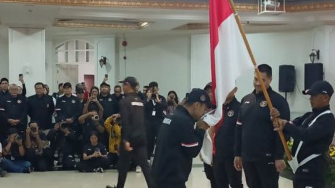 Pengukuhan kontingen Indonesia yang akan tampil di Olimpiade Paris 2024, Rabu (10/7/2024). 
