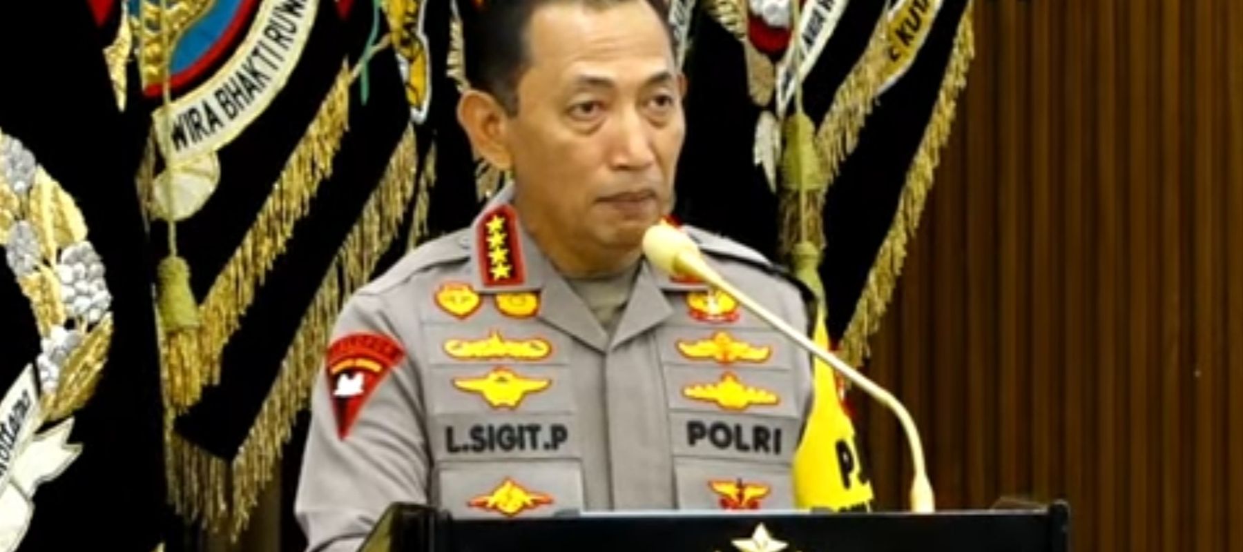 Kapolri Jenderal Listyo Sigit Prabowo dalam kegiatan rilis akhir tahun 2025. 