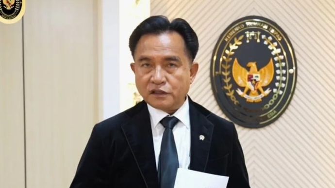 Tangkapan layar - Menko Kumham Imipas Yusril Ihza Mahendra saat memberikan keterangan video di Jakarta, Jumat 1 Agustus 2025. ANTARA/Agatha Olivia Victoria