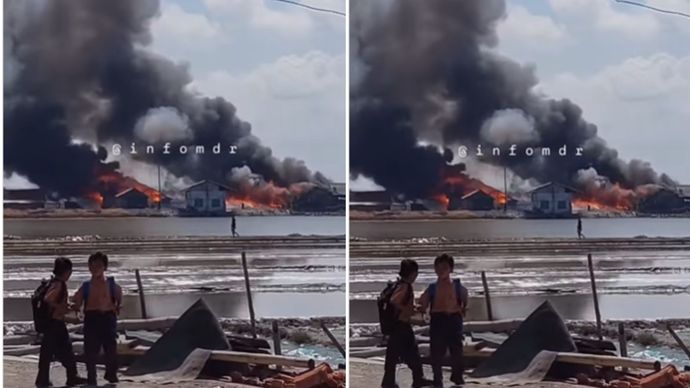 Viral Gudang Penyimpanan Garam Terbakar Hebat di Madura