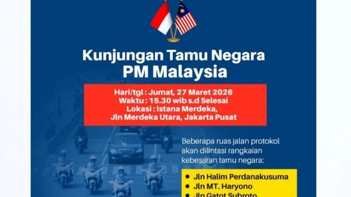 Ditlantas Polda Metro Jaya melakukan rekayasa lalu lintas dengan menutup sejumlah jalan protokol terkait kunjungan Perdana Menteri (PM) Malaysia Anwar Ibrahim ke Indonesia, Jumat (27/3/2026). ANTARA/Instagram/@tmcpoldametro/Ilham Kausar.