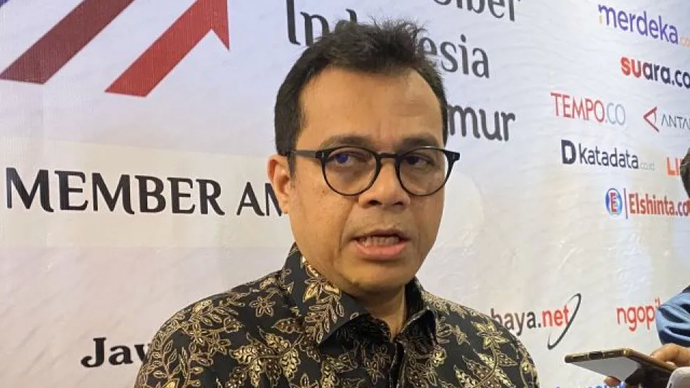 Wakil Menteri Komunikasi dan Digital (Komdigi) Nezar Patria dalam Pelantikan Pengurus AMSI Jatim Periode 2024-2028 di Surabaya, Rabu (20/11/2024).