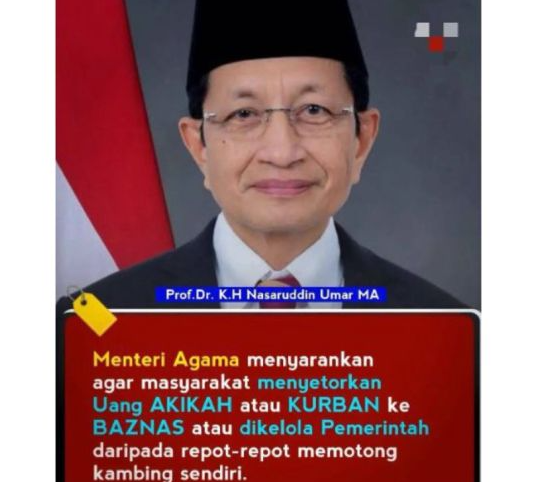Unggahan yang menarasikan Menag minta warga agar kurban dikelola pemerintah daripada potong sendiri. Faktanya, Kemenag menyatakan informasi tersebut hoaks. (Facebook) <b>(Antara)</b>