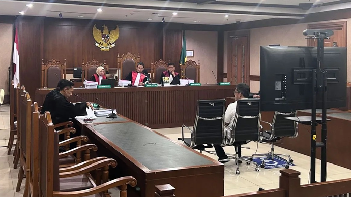 Direktur Utama PT Eksploitasi dan Industri Hutan (Inhutani) V periode 2021&ndash;2025 Dicky Yuana Rady dalam sidang pembacaan surat tuntutan di Pengadilan Tipikor pada PN Jakpus, Kamis (12/3/2026). (ANTARA/Agatha Olivia Victoria)