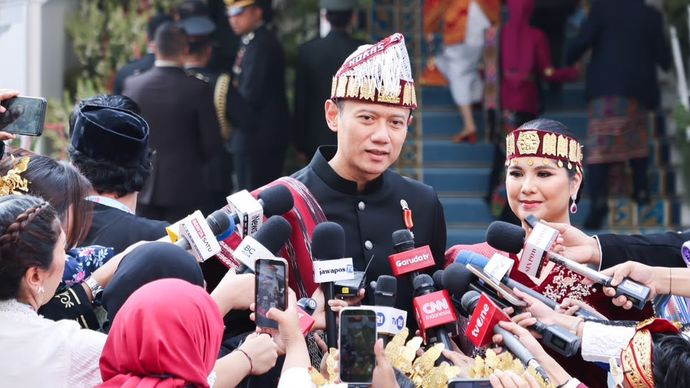  AHY usai menghadiri rangkaian peringatan HUT ke-81 RI di Istana Kepresidenan, Jakarta, Senin (17/8/2026)