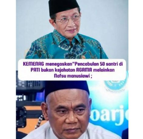 Unggahan yang menarasikan Menteri Agama sebut pencabulan santriwati di pati sebagai nafsu manusiawi. Faktanya, Kemenag membantah narasi tersebut. (Facebook) <b>(Antara)</b>