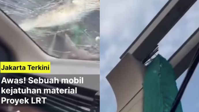 Sebuah Mobil Kejatuhan Material Proyek LRT Jakarta