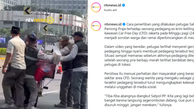 Aksi penertiban pedagang es krim di kawasan Car Free Day (CFD) atau Hari Bebas Kendaraan Bermotor (HBKB) Bundaran HI viral di media sosial.