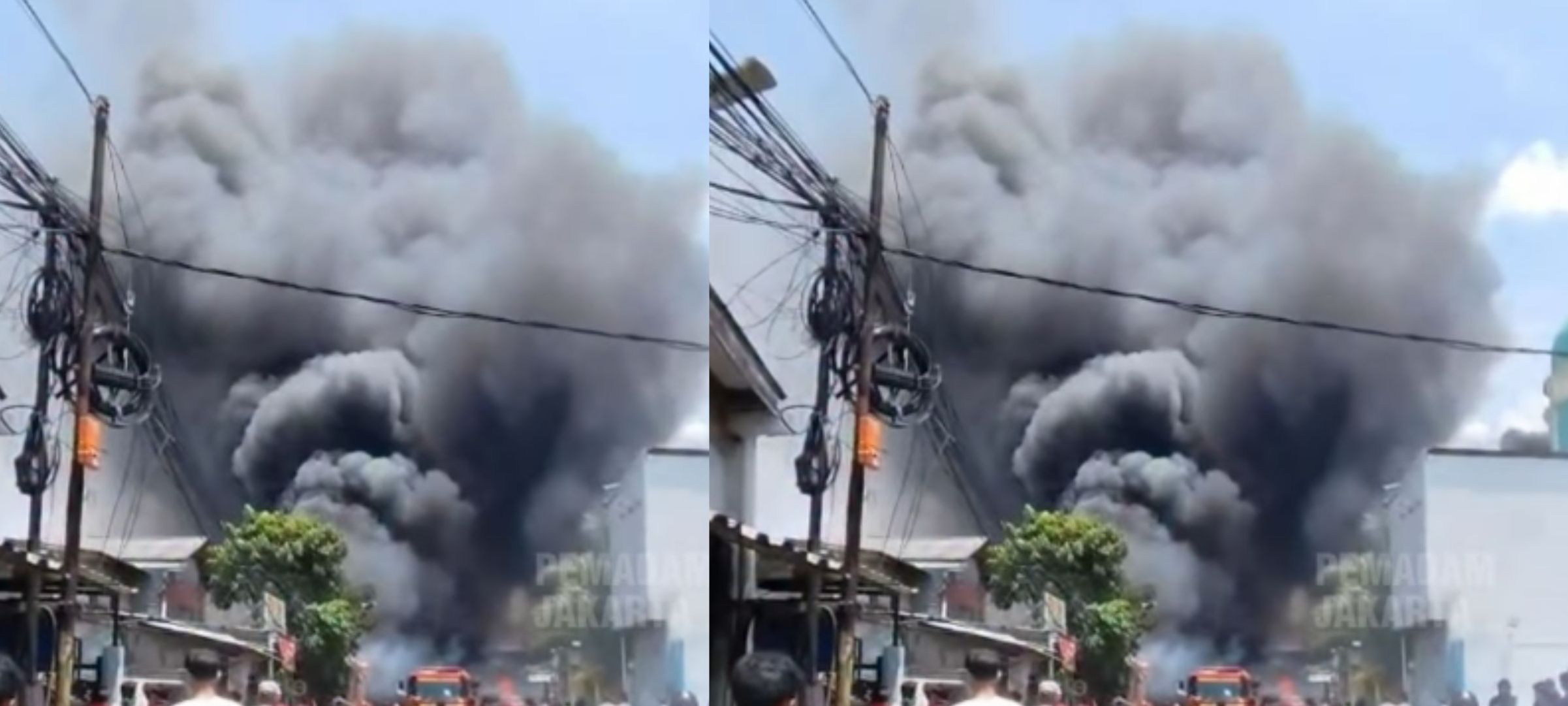 Kebakaran melanda bangunan semi permanen (lapak) yang berlokasi di Jalan Kamal Raya RT 12/RW 03, Tegal Alur, Kalideres, Jakarta Barat. <b>(humas jakfire)</b>