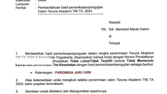 Calon Taruna Akmil TNI Ini Gagal Meski Memiliki Nama Awalan 'Marsekal' <b>(TikTok: info.akmil57)</b>