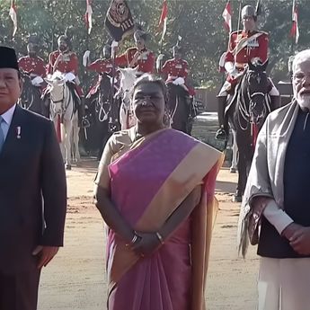 Momen Penyambutan Resmi Prabowo oleh Presiden dan PM India di Istana Kepresidenan