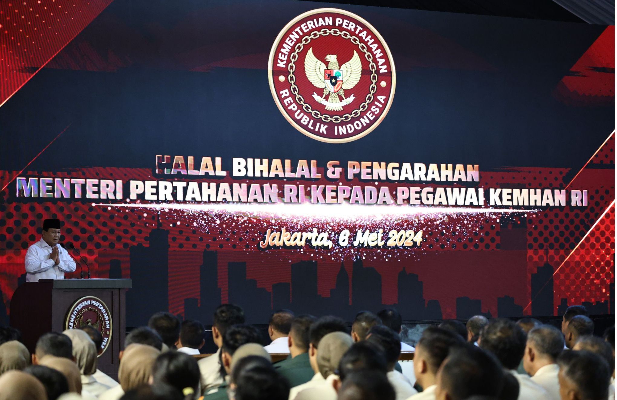 Menhan Prabowo Gelar Acara Halal Bihalal dan Pengarahan Pegawai Kemhan <b>(Kemhan)</b>