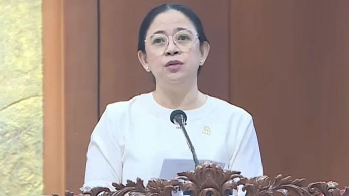 Ketua DPR RI Puan Maharani saat berpidato di kompleks parlemen, Jakarta, Kamis 24 Juli 2025. (ANTARA/Bagus Ahmad Rizaldi)