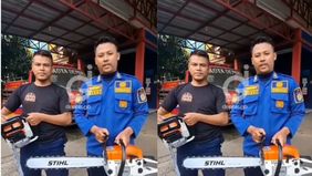 Broron, seorang penggiat media sosial, berbagi dua gergaji mesin kepada Damkar Kota Depok, menarik perhatian media sosial.