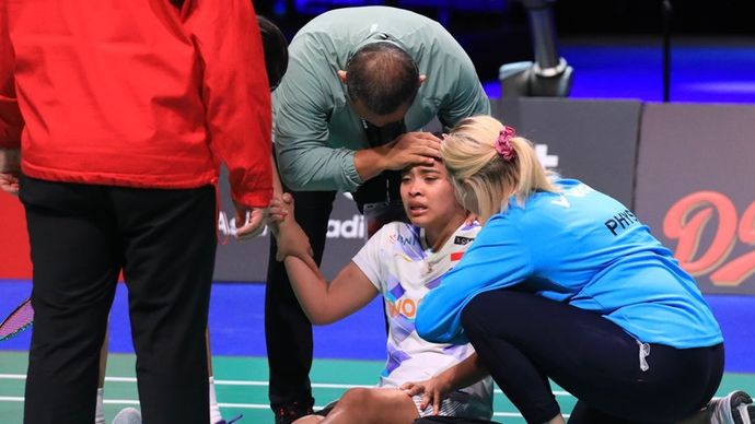 Gregoria Mariska Tunjung mengalami cedera di Denmark Open 2024