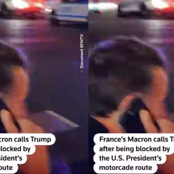 Momen Macron Tertahan Iring-irinan Trump di New York